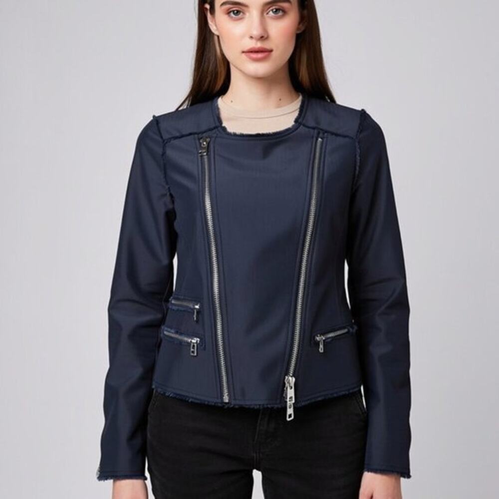 Veronica Beard Stevie Fringe Moto Biker Jacket